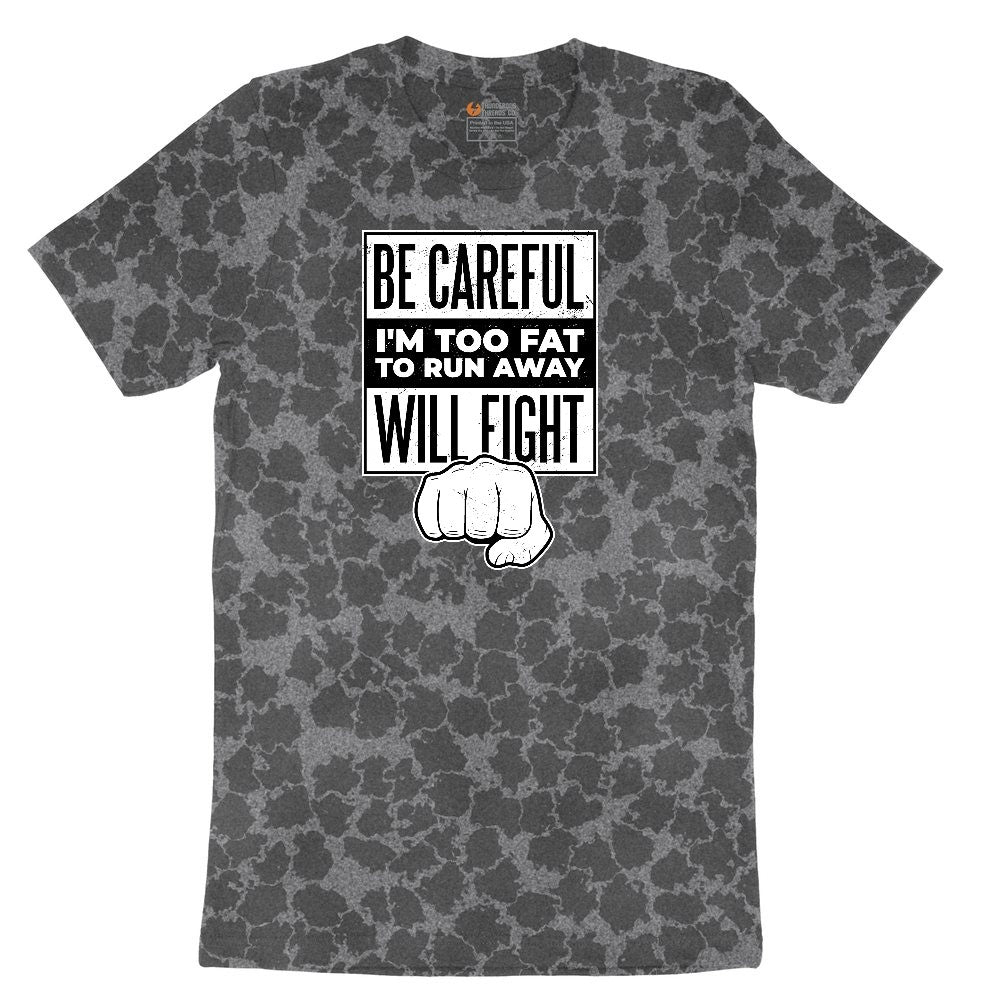Be Careful I'm Too Fat to Run Away Ladies Short Sleeve Tee - Black Leopard