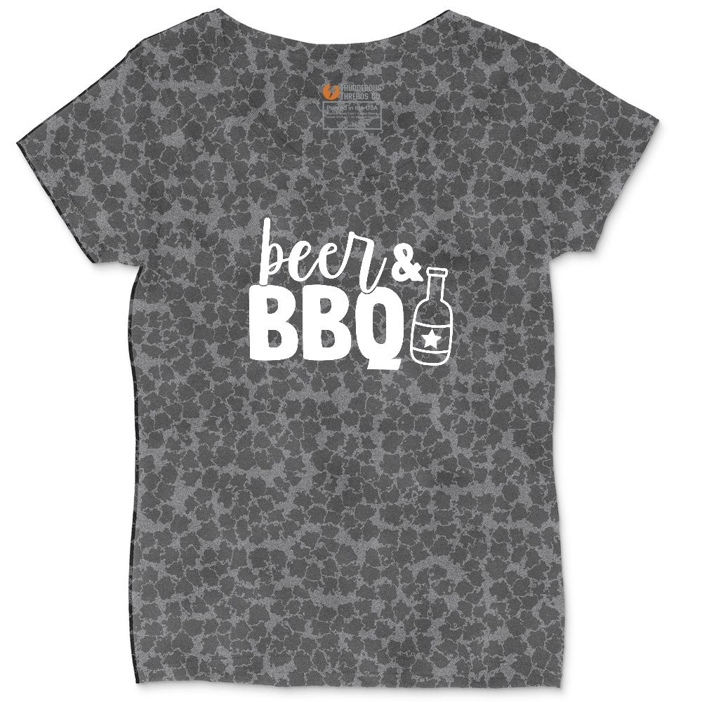 Beer and BBQ Ladies Curvy Tee - Black Leopard