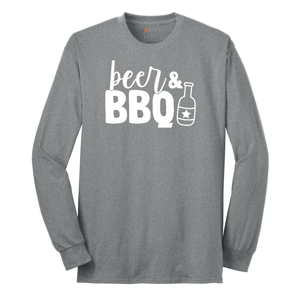 Beer and BBQ Long Sleeve Tee - Athletic Grey