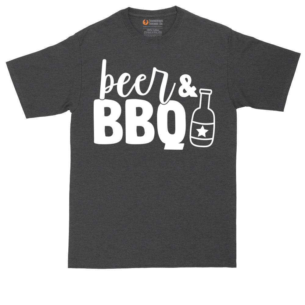 Beer and BBQ tall t-shirt for men in Dark Heather Grey