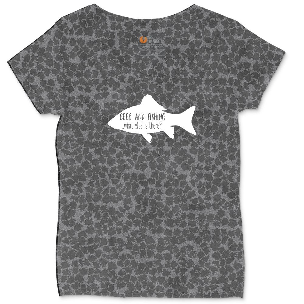 Beer and Fishing What Else is There Ladies Curvy Tee - Black Leopard