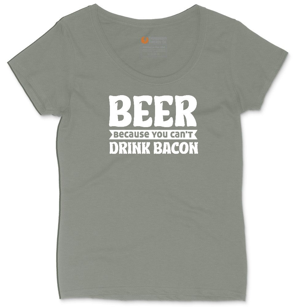 Beer Because You Can't Drink Bacon Ladies Curvy Tee - Bamboo Blackout