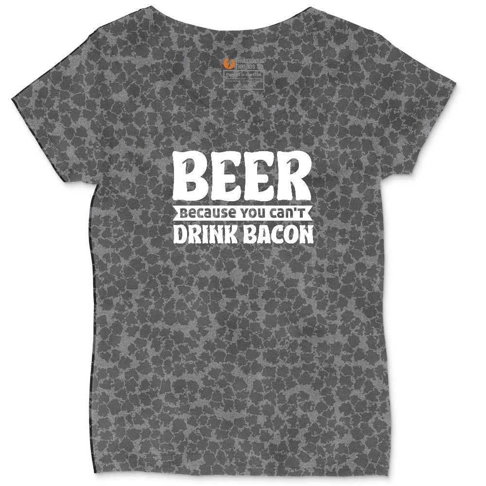 Beer Because You Can't Drink Bacon Ladies Curvy Tee - Black Leopard