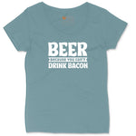 Beer Because You Can't Drink Bacon Ladies Curvy Tee - Surf Blackout