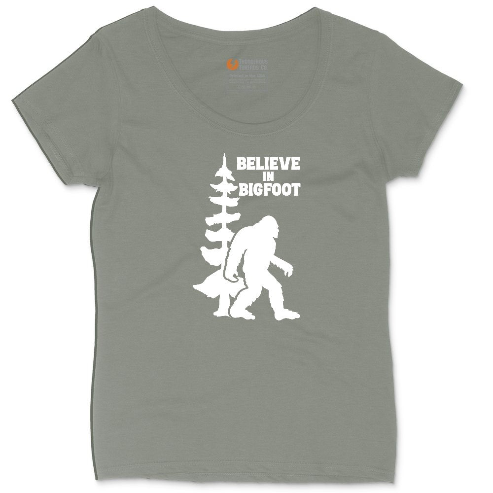 Believe in Bigfoot Ladies Curvy Tee - Bamboo Blackout