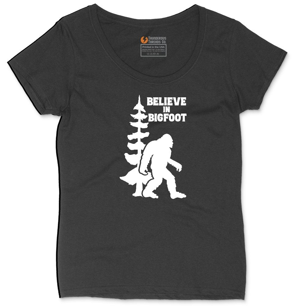 Believe in Bigfoot Ladies Curvy Tee - Black