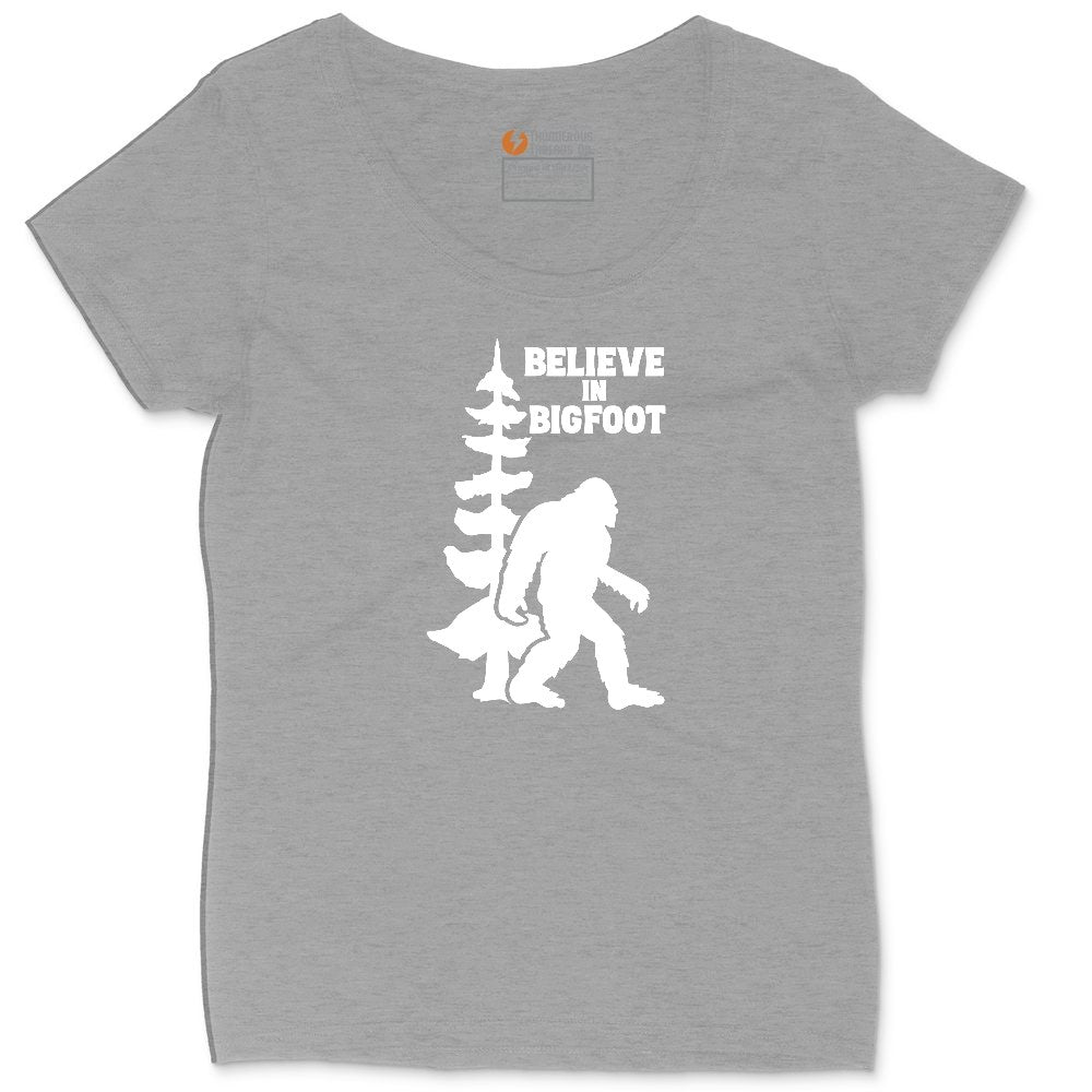 Believe in Bigfoot Ladies Curvy Tee - Granite Heather