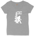 Believe in Bigfoot Ladies Curvy Tee - Granite Heather
