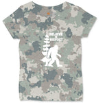 Believe in Bigfoot Ladies Curvy Tee - Vintage Camo