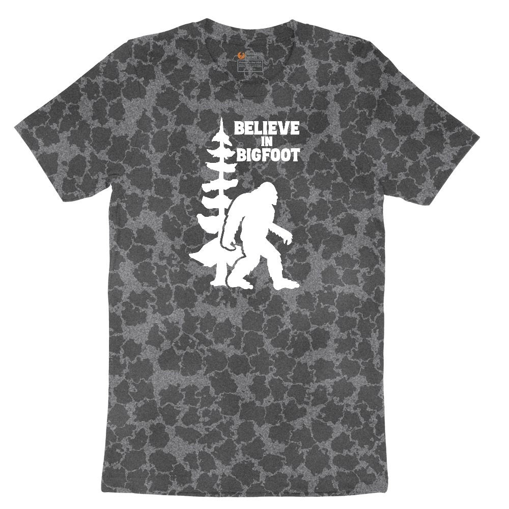 Believe in Bigfoot Ladies Short Sleeve Tee - Black Leopard