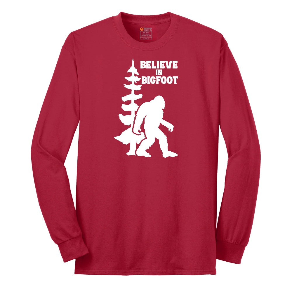Believe in Bigfoot Long Sleeve Tee - Red
