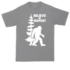 Believe in Bigfoot tall t-shirt for men in Athletic Heather