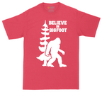 Believe in Bigfoot tall t-shirt for men in Heather Red