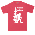 Believe in Bigfoot tall t-shirt for men in Heather Red
