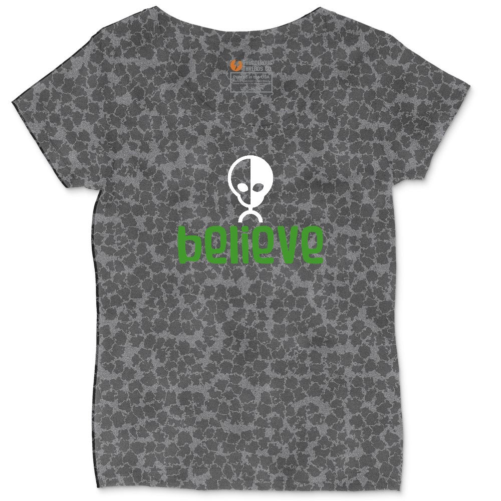 Believe Ladies Curvy Tee - Black Leopard