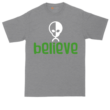 Believe tall t-shirt for men in Dark Heather Grey