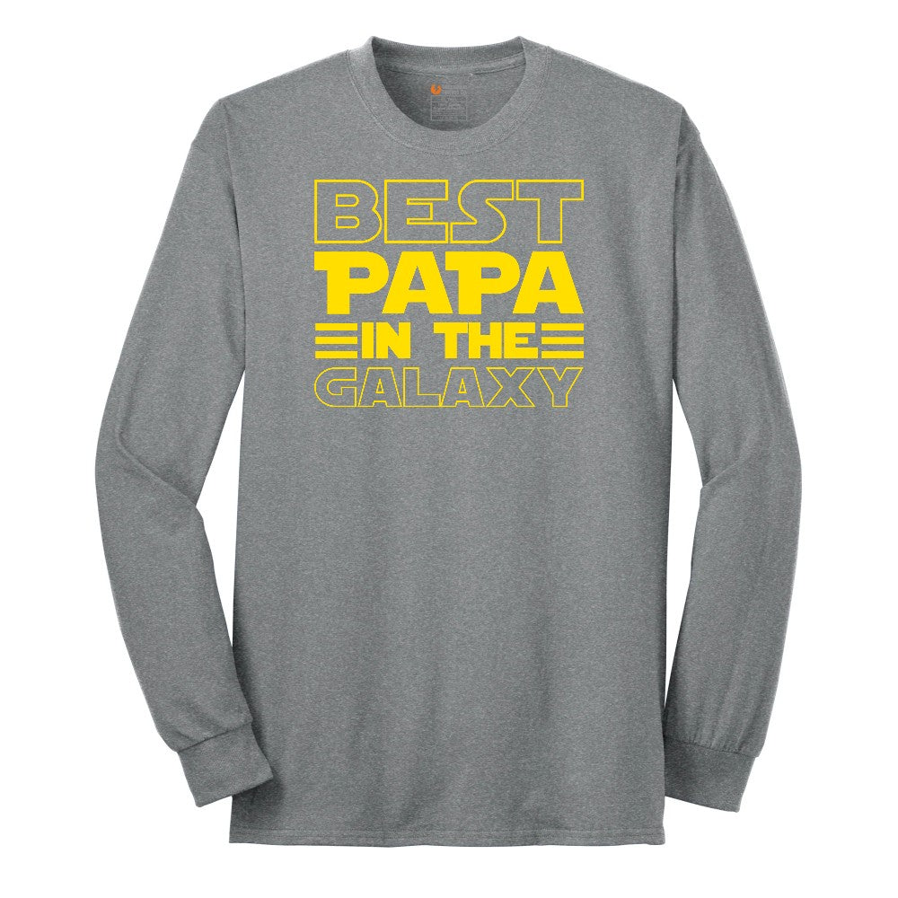 Best Papa in the Galaxy Long Sleeve Tee - Athletic Grey