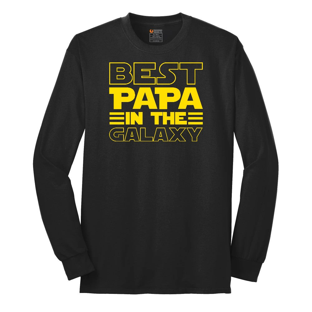 Best Papa in the Galaxy Long Sleeve Tee - Jet Black