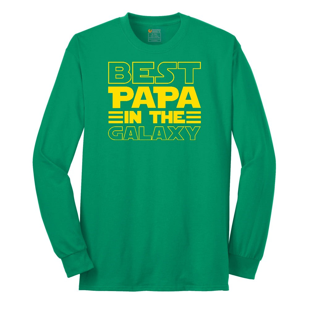 Best Papa in the Galaxy Long Sleeve Tee - Kelly Green