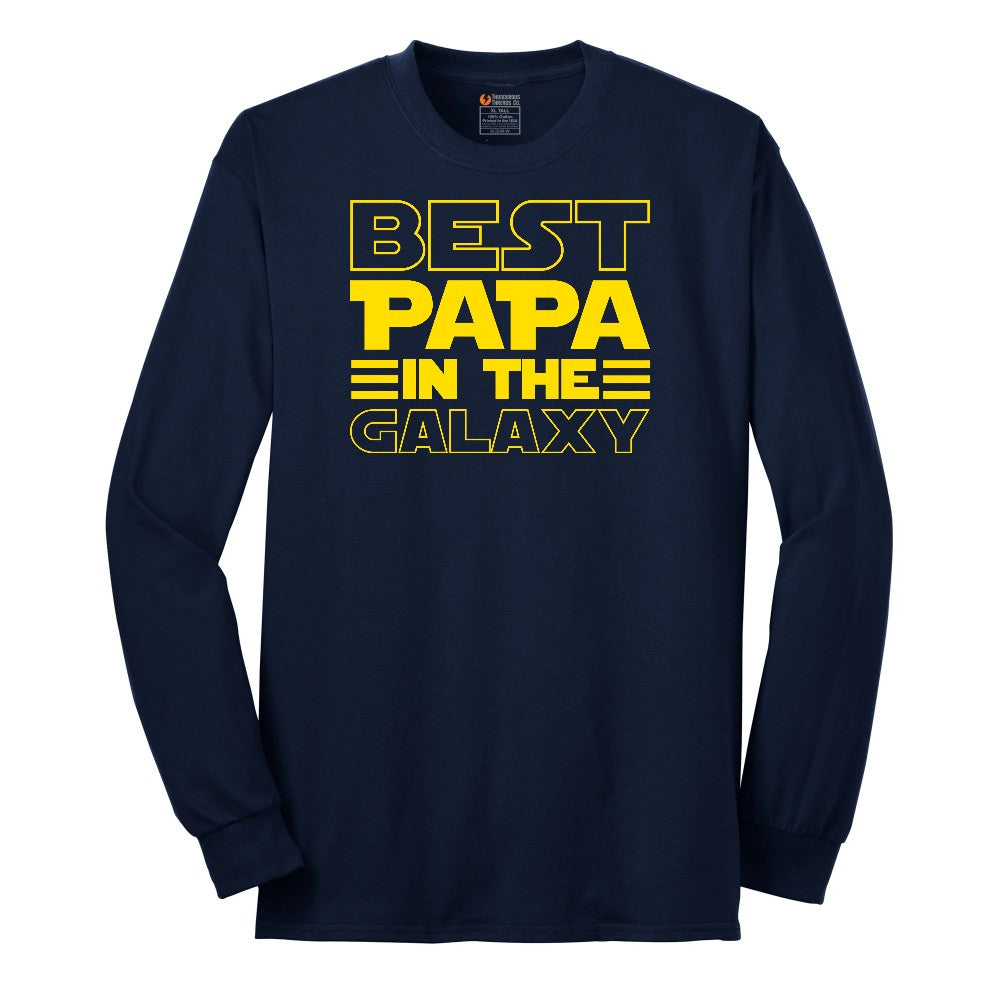 Best Papa in the Galaxy Long Sleeve Tee - Navy