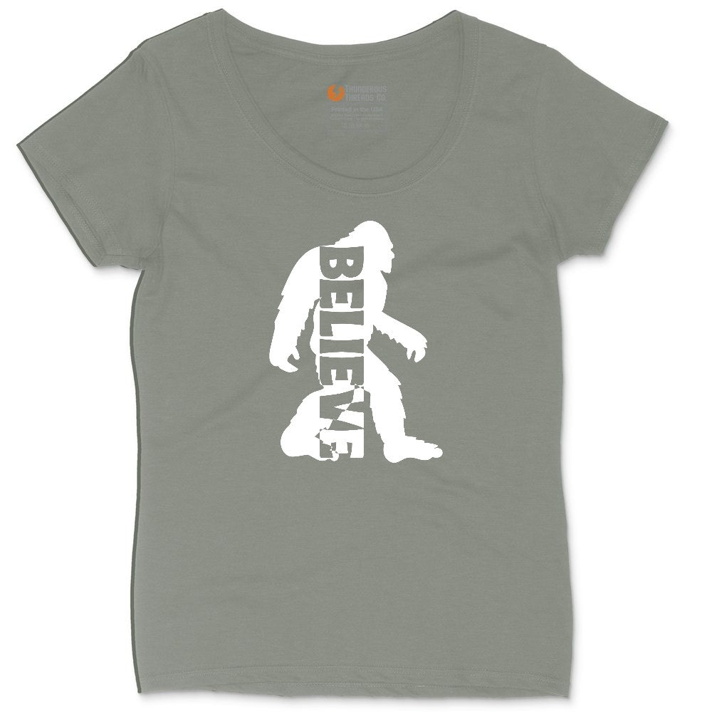 Bigfoot Believe Ladies Curvy Tee - Bamboo Blackout