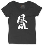 Bigfoot Believe Ladies Curvy Tee - Black
