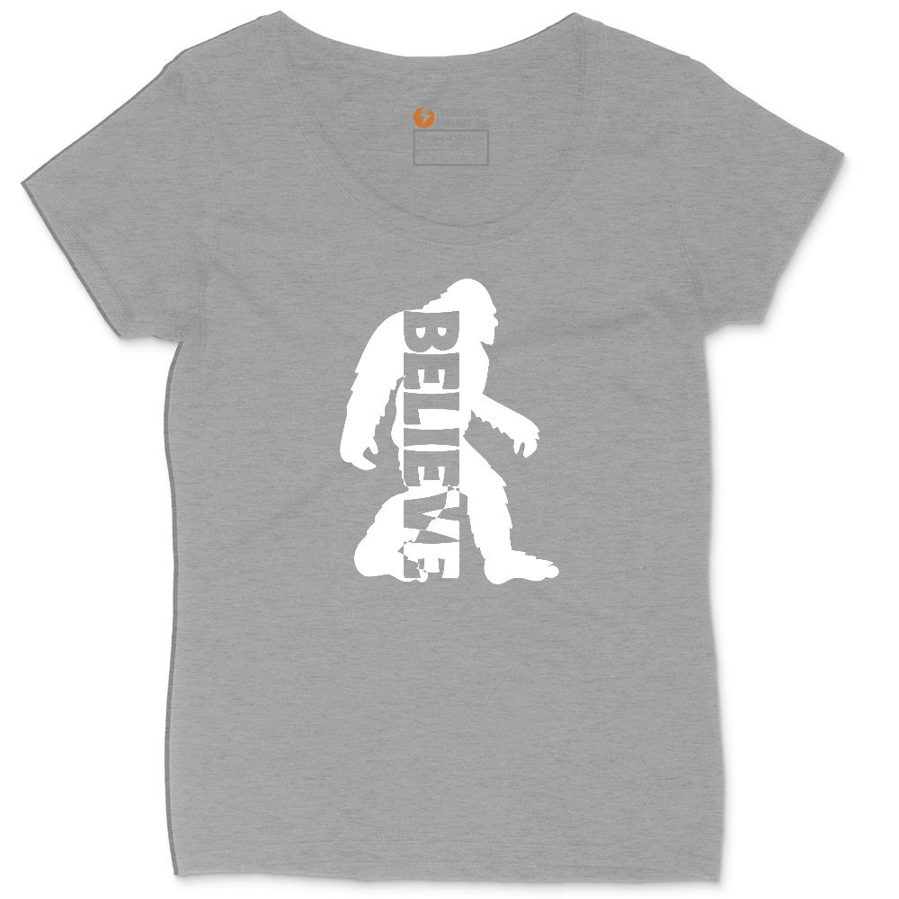 Bigfoot Believe Ladies Curvy Tee - Granite Heather