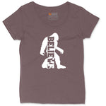 Bigfoot Believe Ladies Curvy Tee - Sangria Blackout