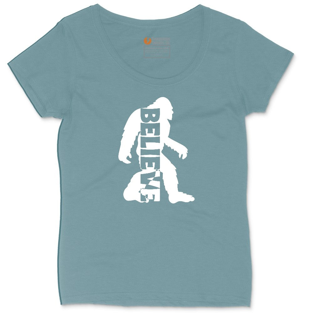 Bigfoot Believe Ladies Curvy Tee - Surf Blackout