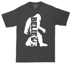 Bigfoot Believe tall t-shirt for men in Dark Heather Grey
