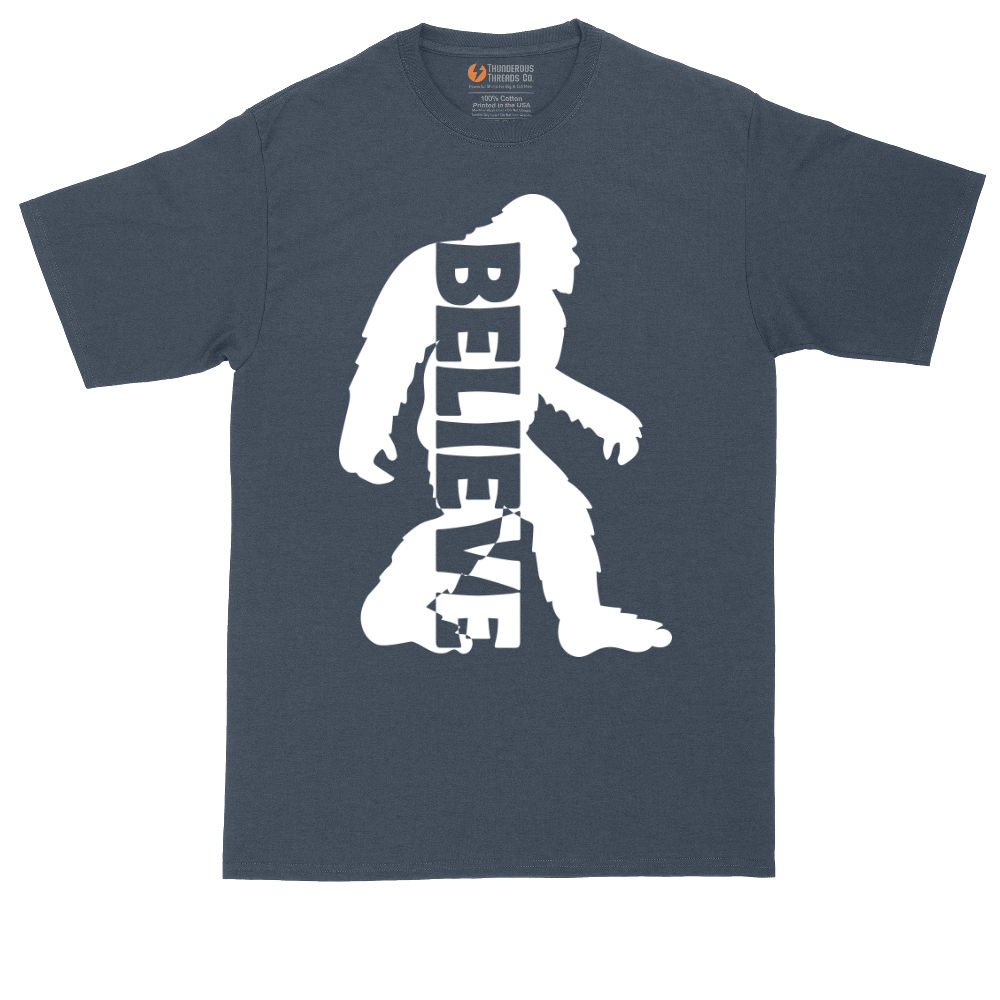 Bigfoot Believe tall t-shirt for men in Heather Navy