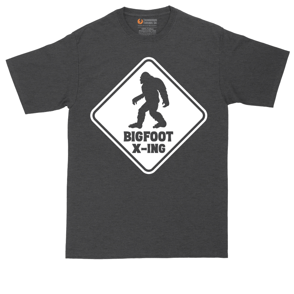 Bigfoot X-ing tall t-shirt for men in Dark Heather Grey