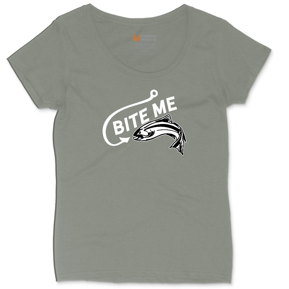 Bite Me Fish Design Ladies Curvy Tee - Bamboo Blackout