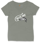Bite Me Fish Design Ladies Curvy Tee - Bamboo Blackout