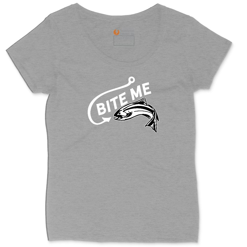 Bite Me Fish Design Ladies Curvy Tee - Granite Heather