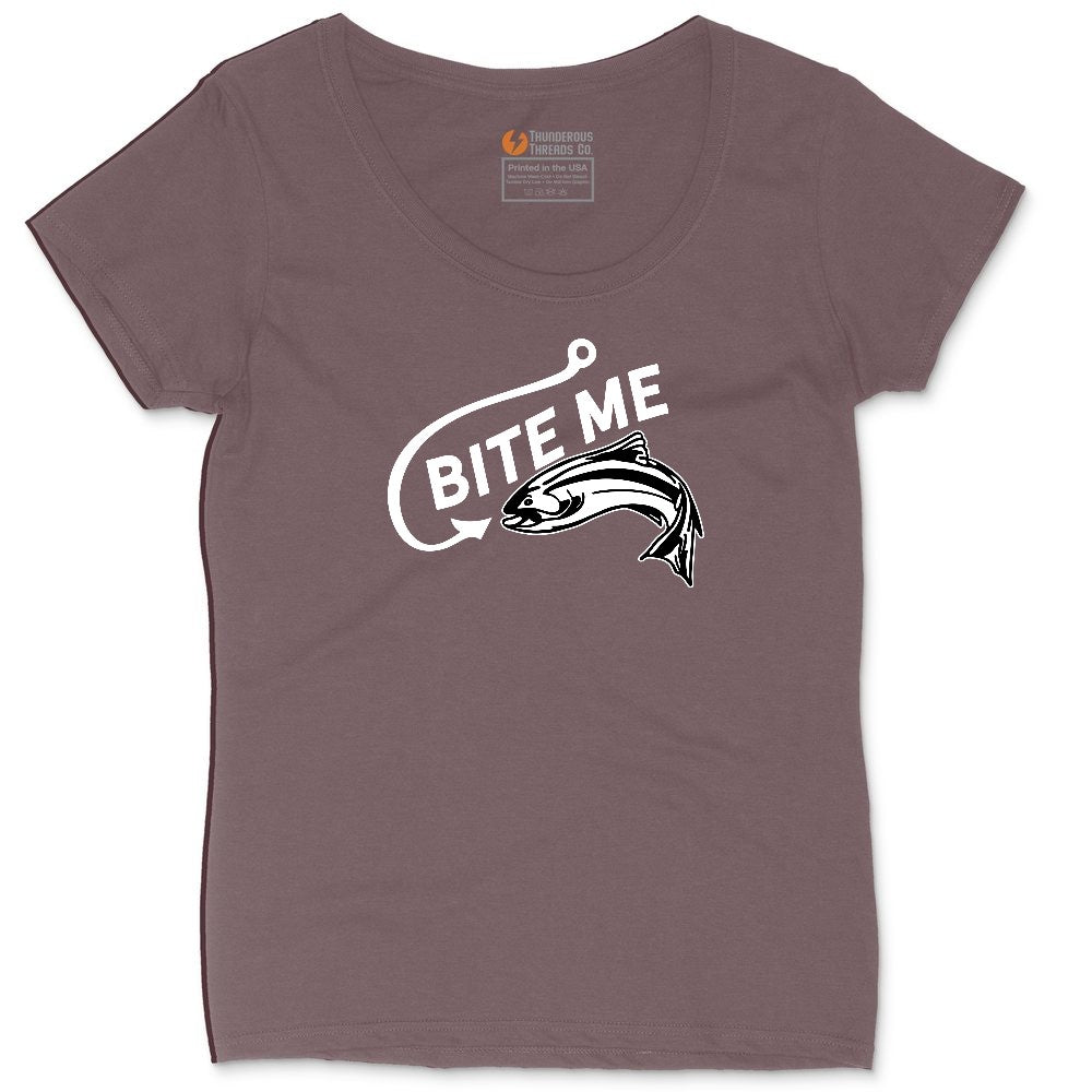 Bite Me Fish Design Ladies Curvy Tee - Sangria Blackout