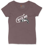Bite Me Fish Design Ladies Curvy Tee - Sangria Blackout
