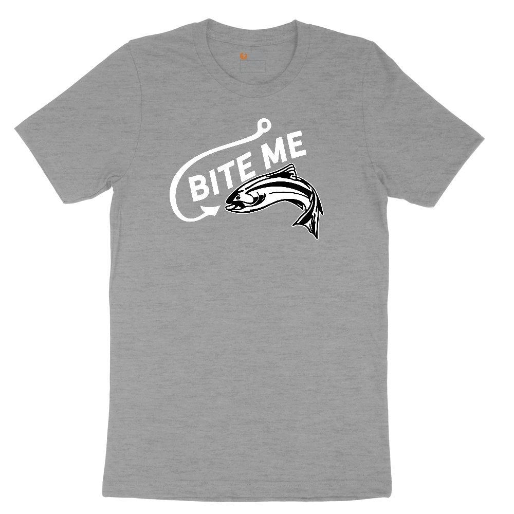 Bite Me Fish Design Ladies Short Sleeve Tee - Granite Heather