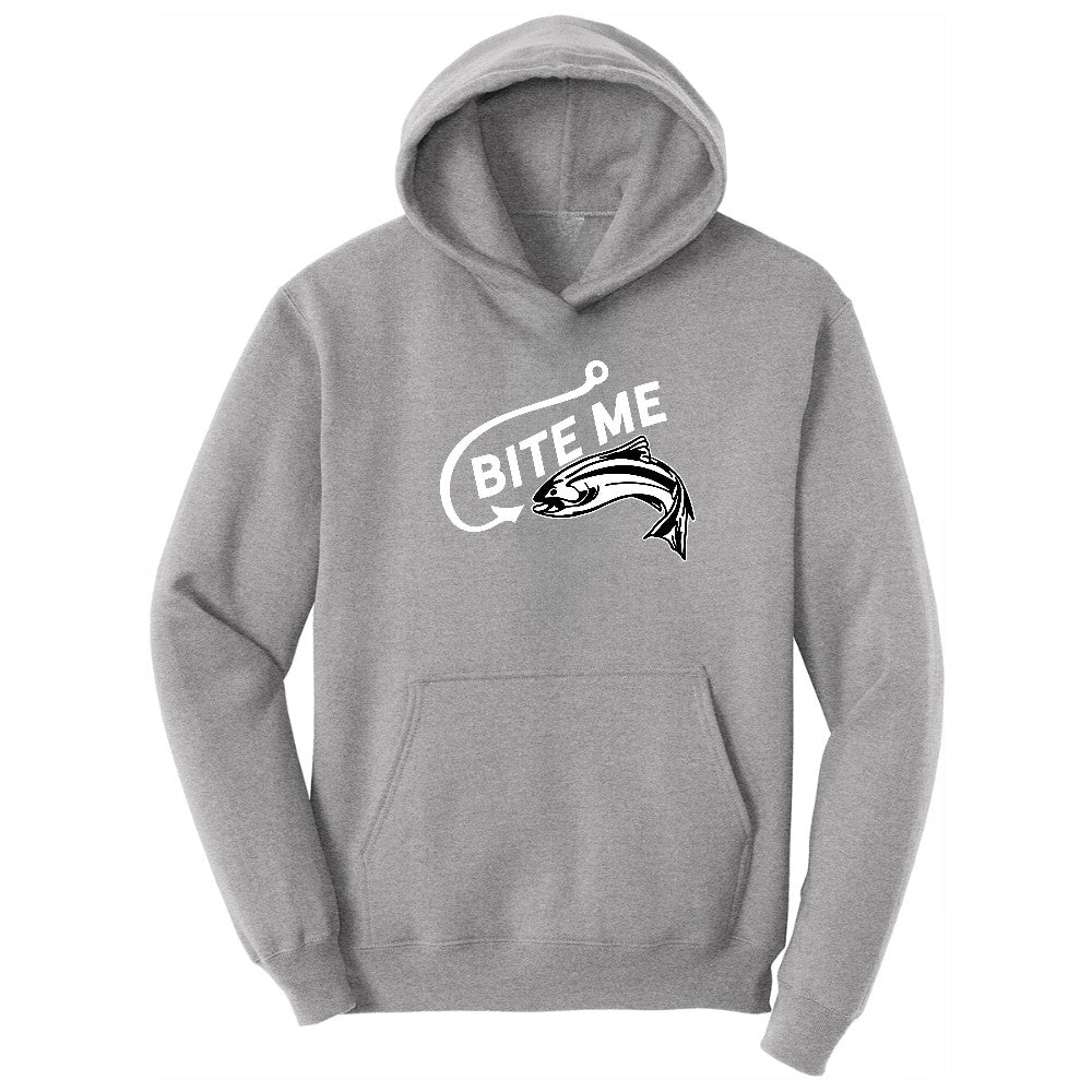 Bite Me Fish Design Hoodie - Athletic Heather