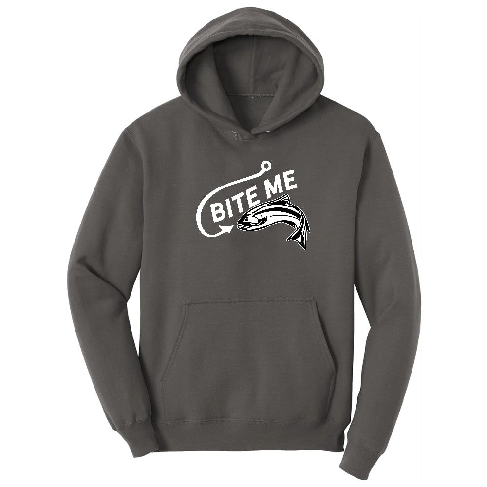 Bite Me Fish Design Hoodie - Charcoal
