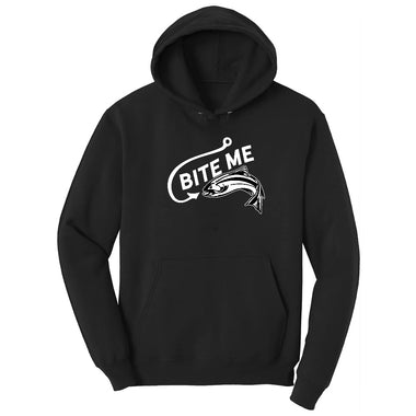 Bite Me Fish Design Hoodie - Jet Black