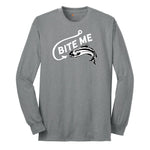 Bite Me Fish Design Long Sleeve Tee - Athletic Grey