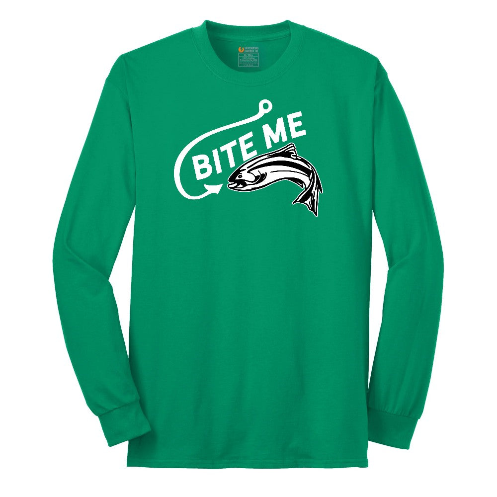 Bite Me Fish Design Long Sleeve Tee - Kelly Green