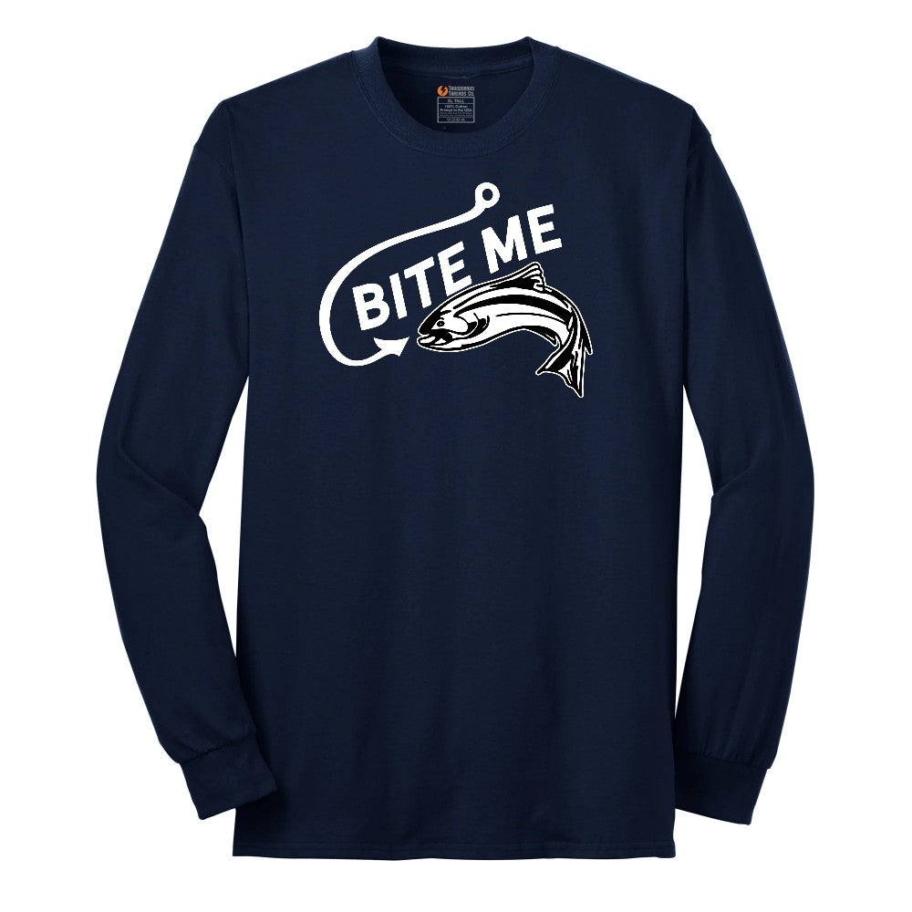 Bite Me Fish Design Long Sleeve Tee - Navy