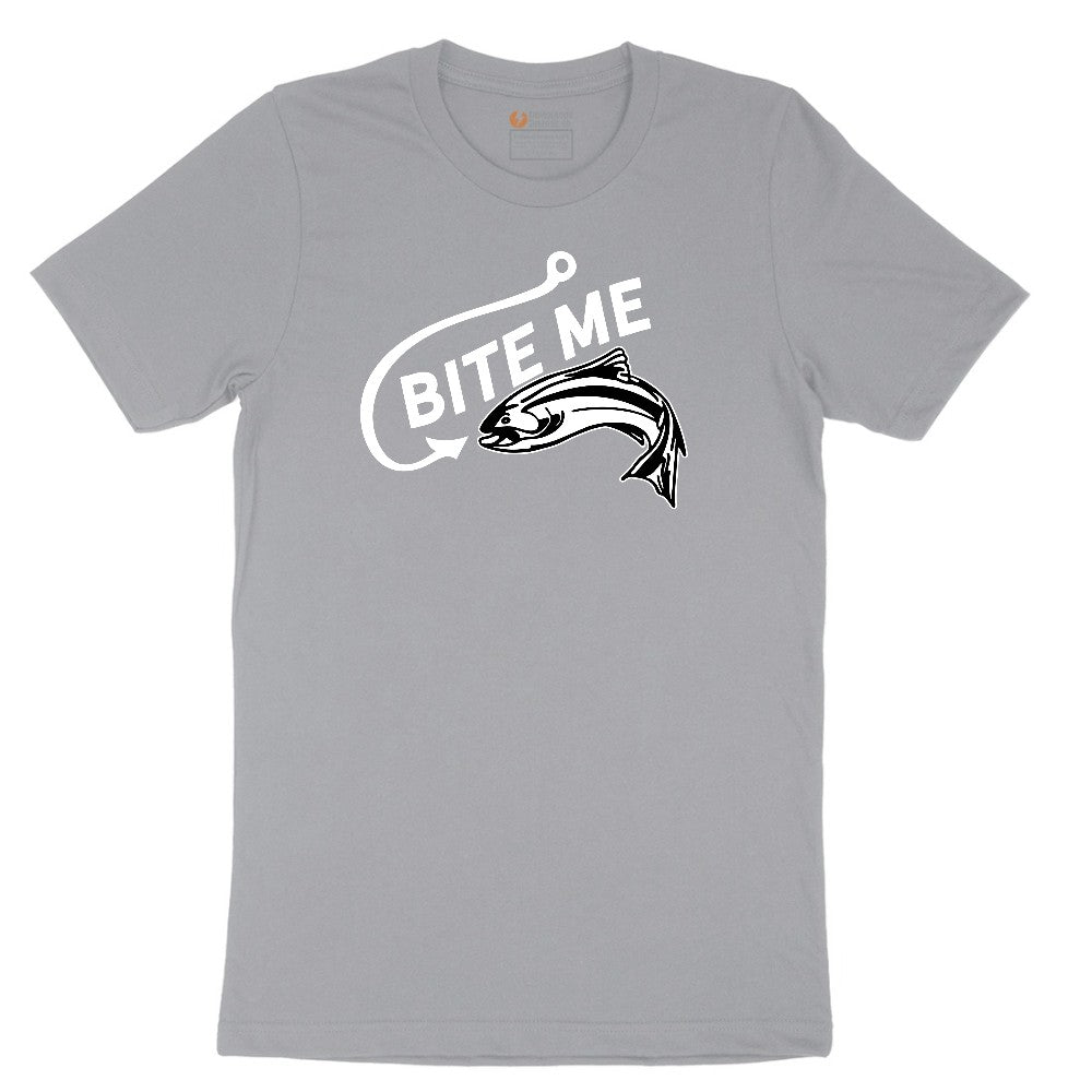Bite Me Fish Design Short Sleeve Tee - Athletic Heather Grey