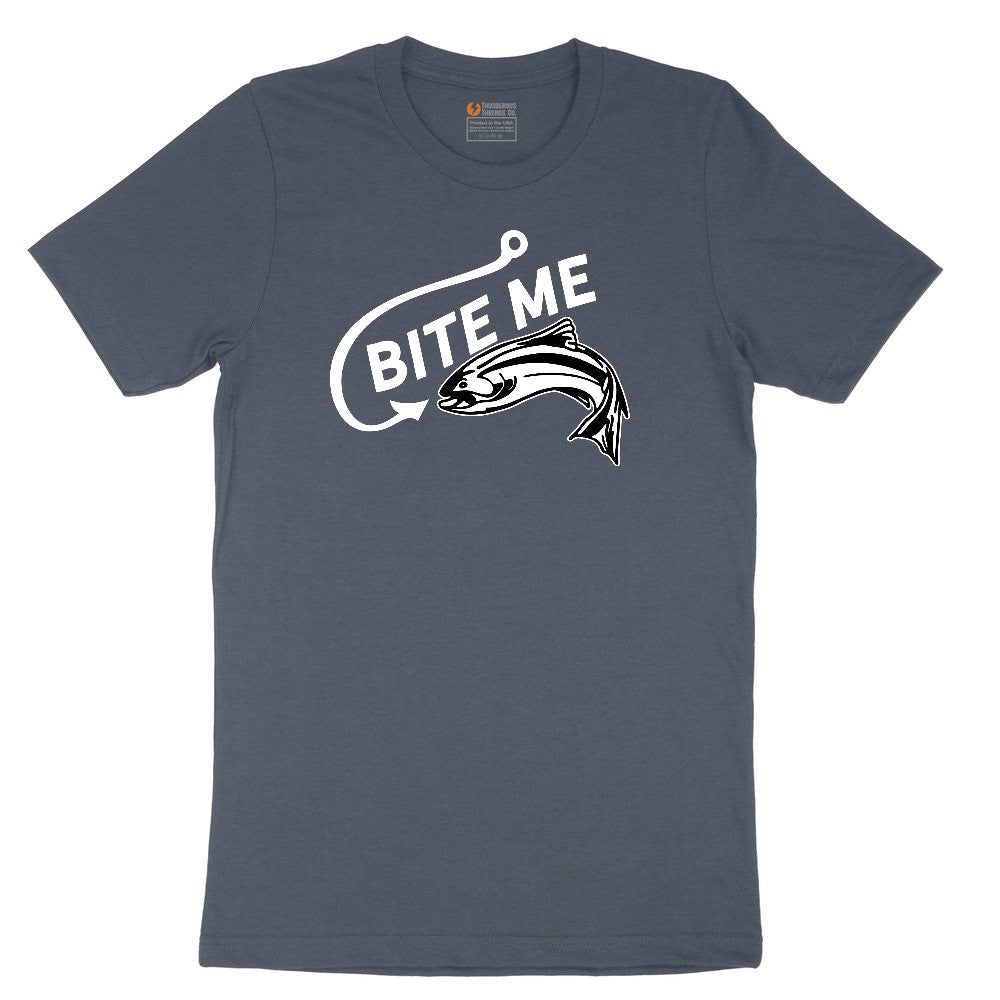 Bite Me Fish Design Toddler Short Sleeve Tee - Heather Navy