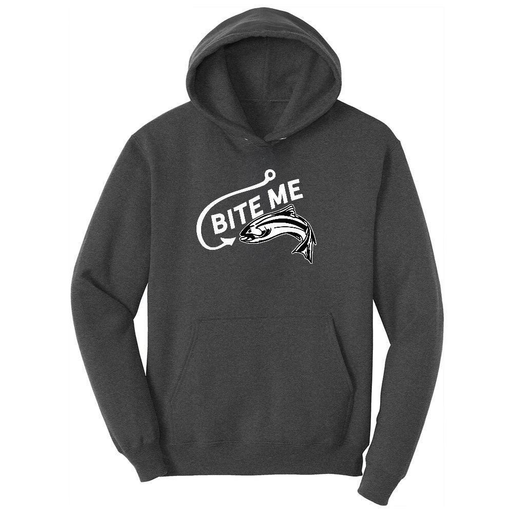 Bite Me Fish Design Youth Hoodie - Dark Heather Grey