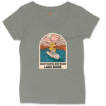 Boat Waves Sun Rays Lake Days Ladies Curvy Tee - Bamboo Blackout