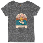Boat Waves Sun Rays Lake Days Ladies Curvy Tee - Black Leopard