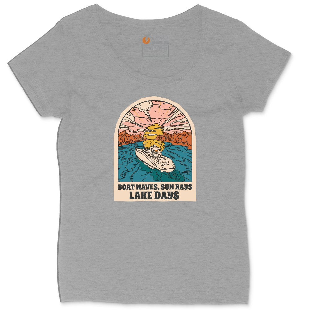Boat Waves Sun Rays Lake Days Ladies Curvy Tee - Granite Heather